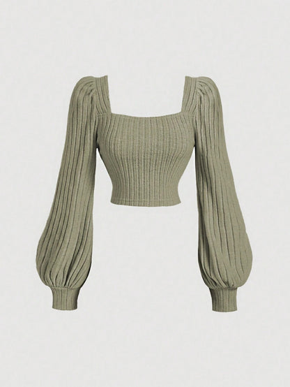 Square Neck Puff Sleeve Crop