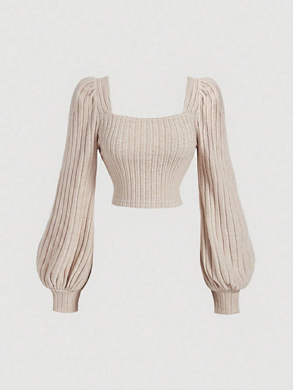 Square Neck Puff Sleeve Crop