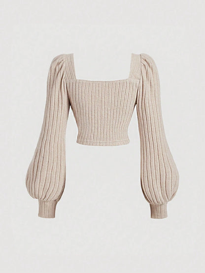 Square Neck Puff Sleeve Crop