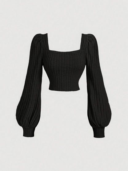 Square Neck Puff Sleeve Crop