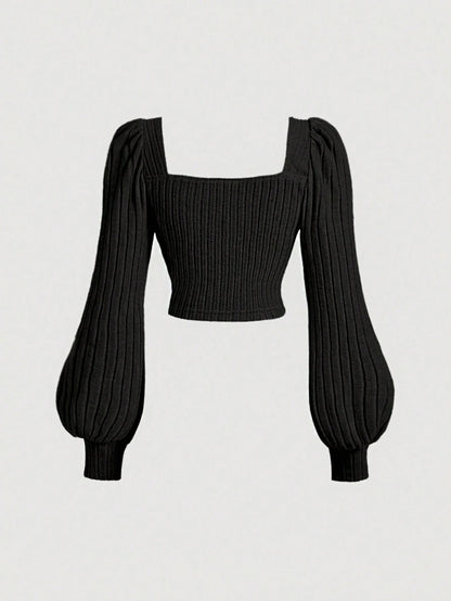 Square Neck Puff Sleeve Crop