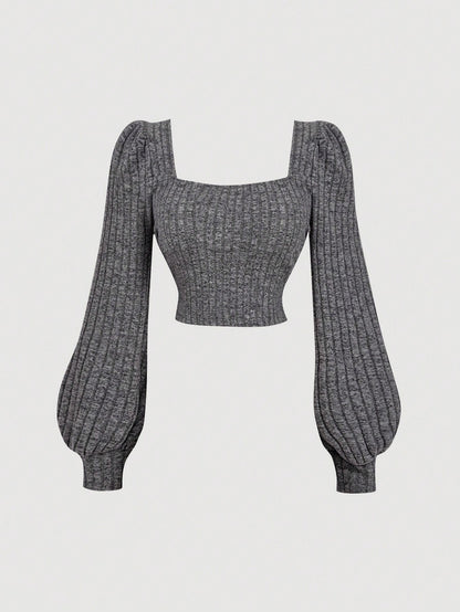 Square Neck Puff Sleeve Crop