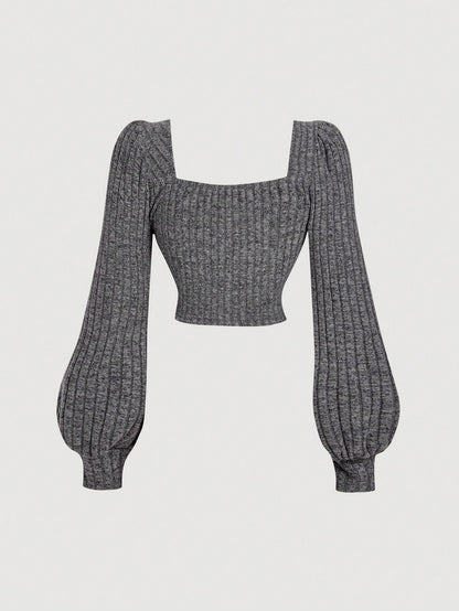 Square Neck Puff Sleeve Crop