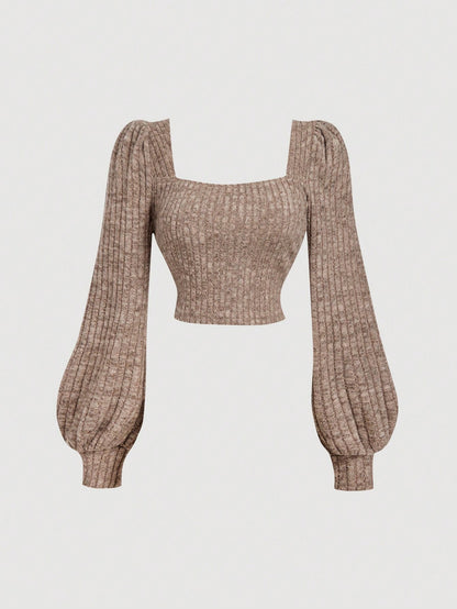 Square Neck Puff Sleeve Crop