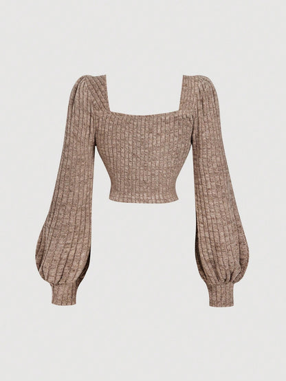 Square Neck Puff Sleeve Crop