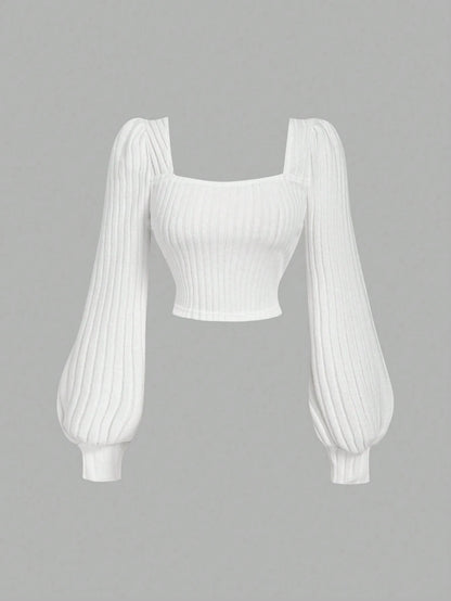 Square Neck Puff Sleeve Crop