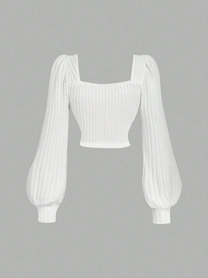 Square Neck Puff Sleeve Crop