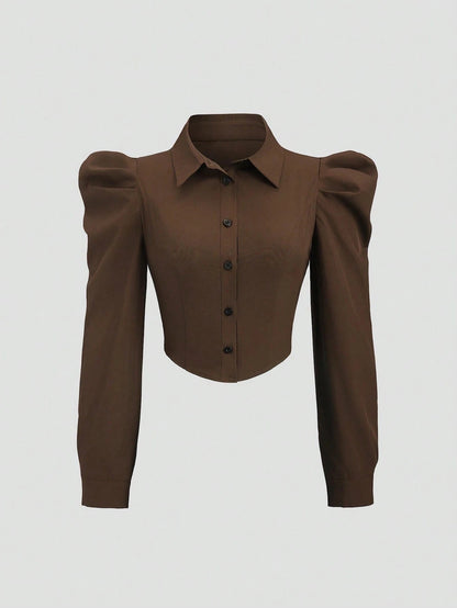 Gigot Sleeve Asymmetrical Shirt