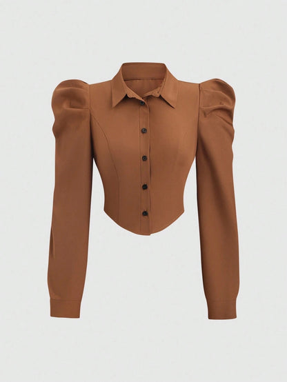 Gigot Sleeve Asymmetrical Shirt