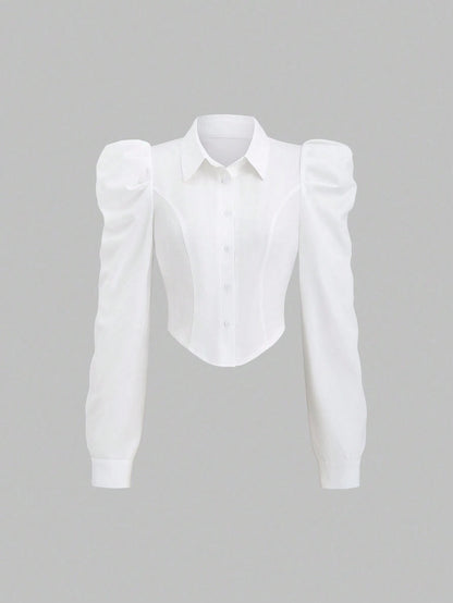 Gigot Sleeve Asymmetrical Shirt