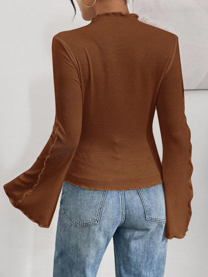 Ruffle Collar Rib-Knit Top