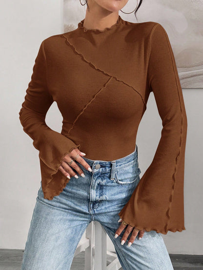 Ruffle Collar Rib-Knit Top