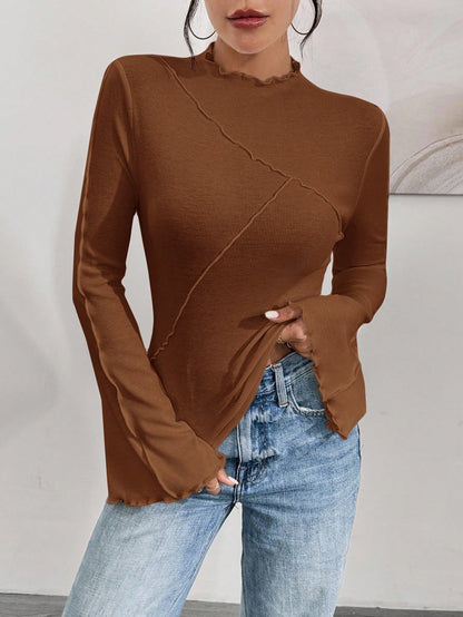 Ruffle Collar Rib-Knit Top