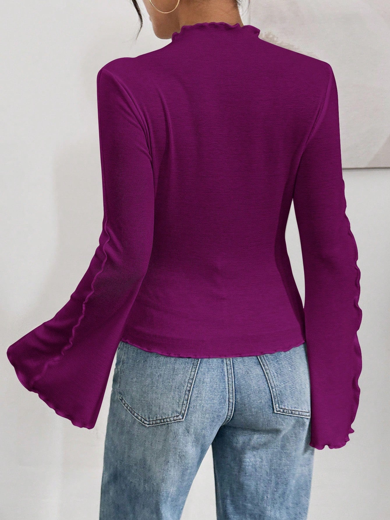 Ruffle Collar Rib-Knit Top