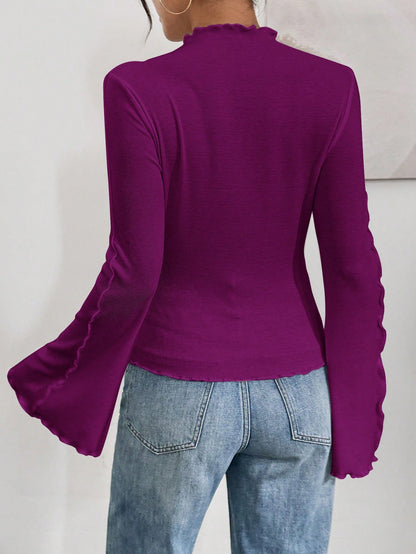Ruffle Collar Rib-Knit Top