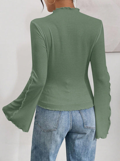 Ruffle Collar Rib-Knit Top
