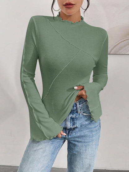 Ruffle Collar Rib-Knit Top