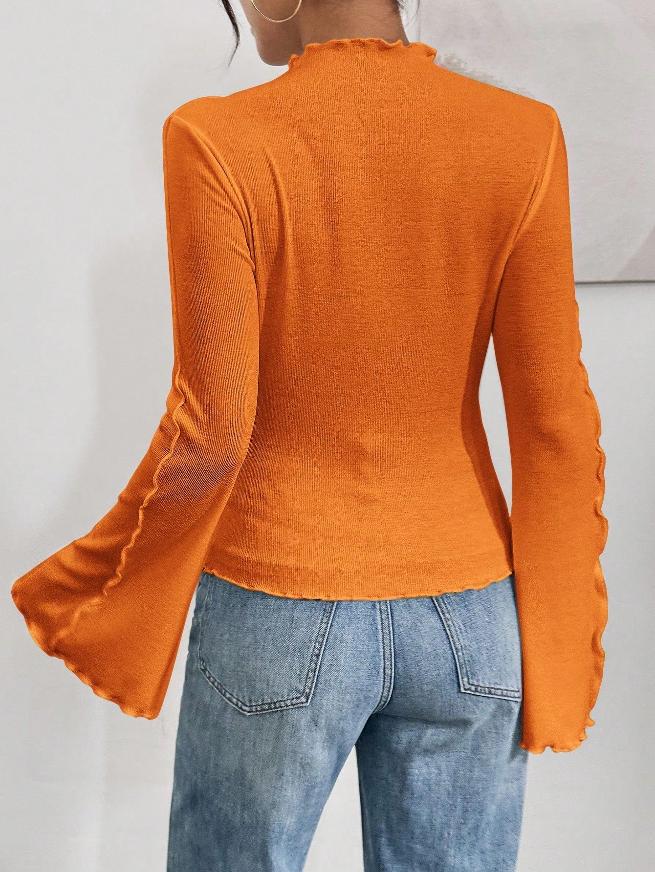 Ruffle Collar Rib-Knit Top