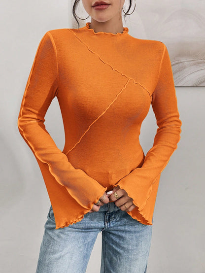 Ruffle Collar Rib-Knit Top
