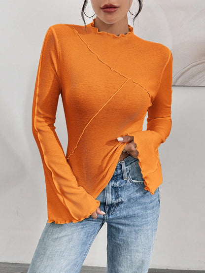 Ruffle Collar Rib-Knit Top