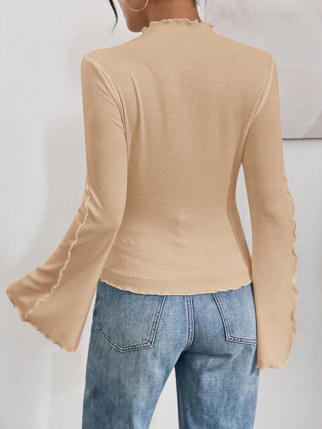 Ruffle Collar Rib-Knit Top