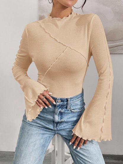 Ruffle Collar Rib-Knit Top