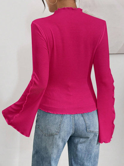 Ruffle Collar Rib-Knit Top