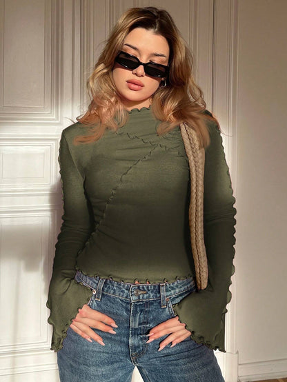 Ruffle Collar Rib-Knit Top