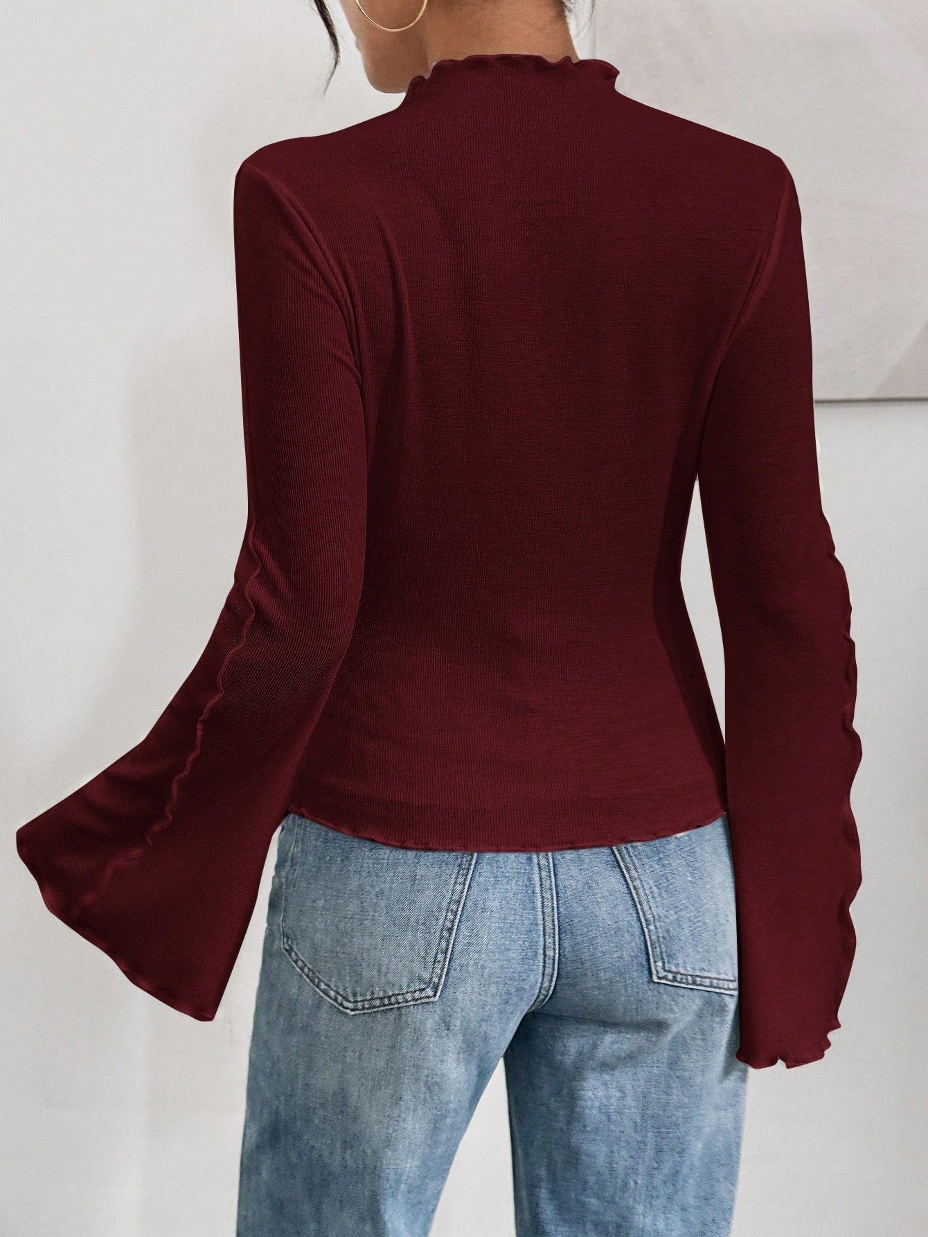 Ruffle Collar Rib-Knit Top