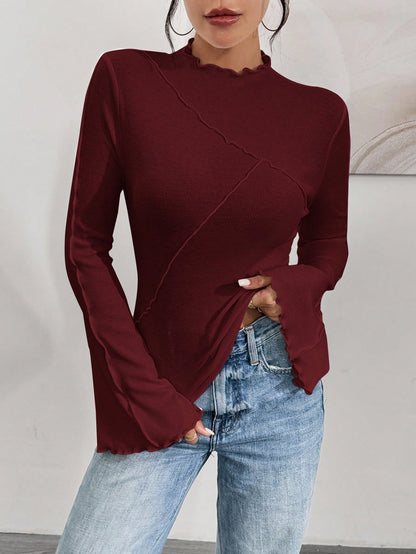 Ruffle Collar Rib-Knit Top