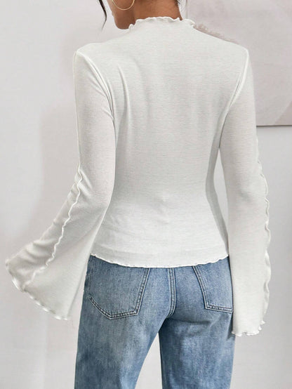 Ruffle Collar Rib-Knit Top