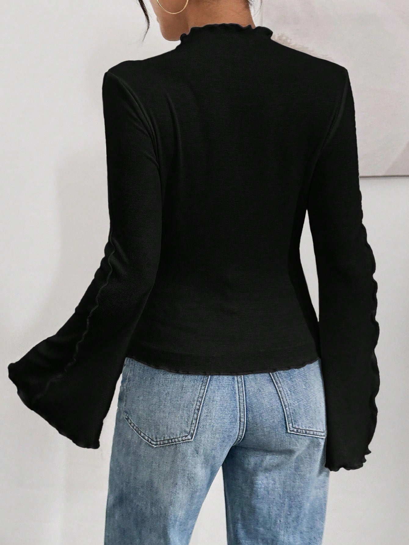 Ruffle Collar Rib-Knit Top