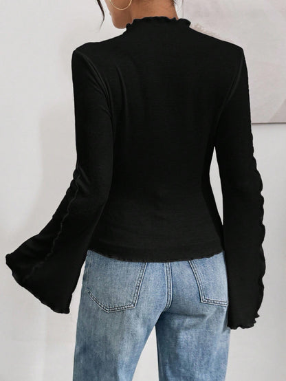 Ruffle Collar Rib-Knit Top