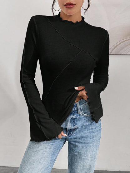 Ruffle Collar Rib-Knit Top