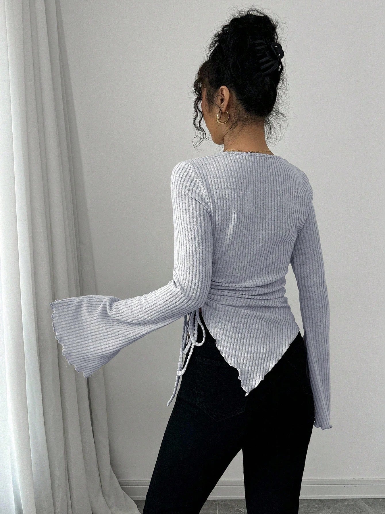 Cowl Neck Ribbed T-Shirt