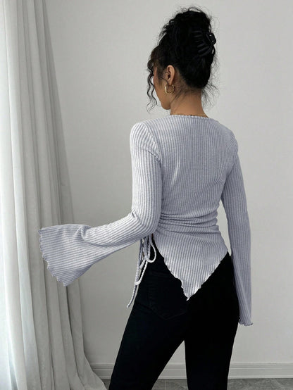 Cowl Neck Ribbed T-Shirt