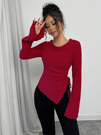 Cowl Neck Ribbed T-Shirt