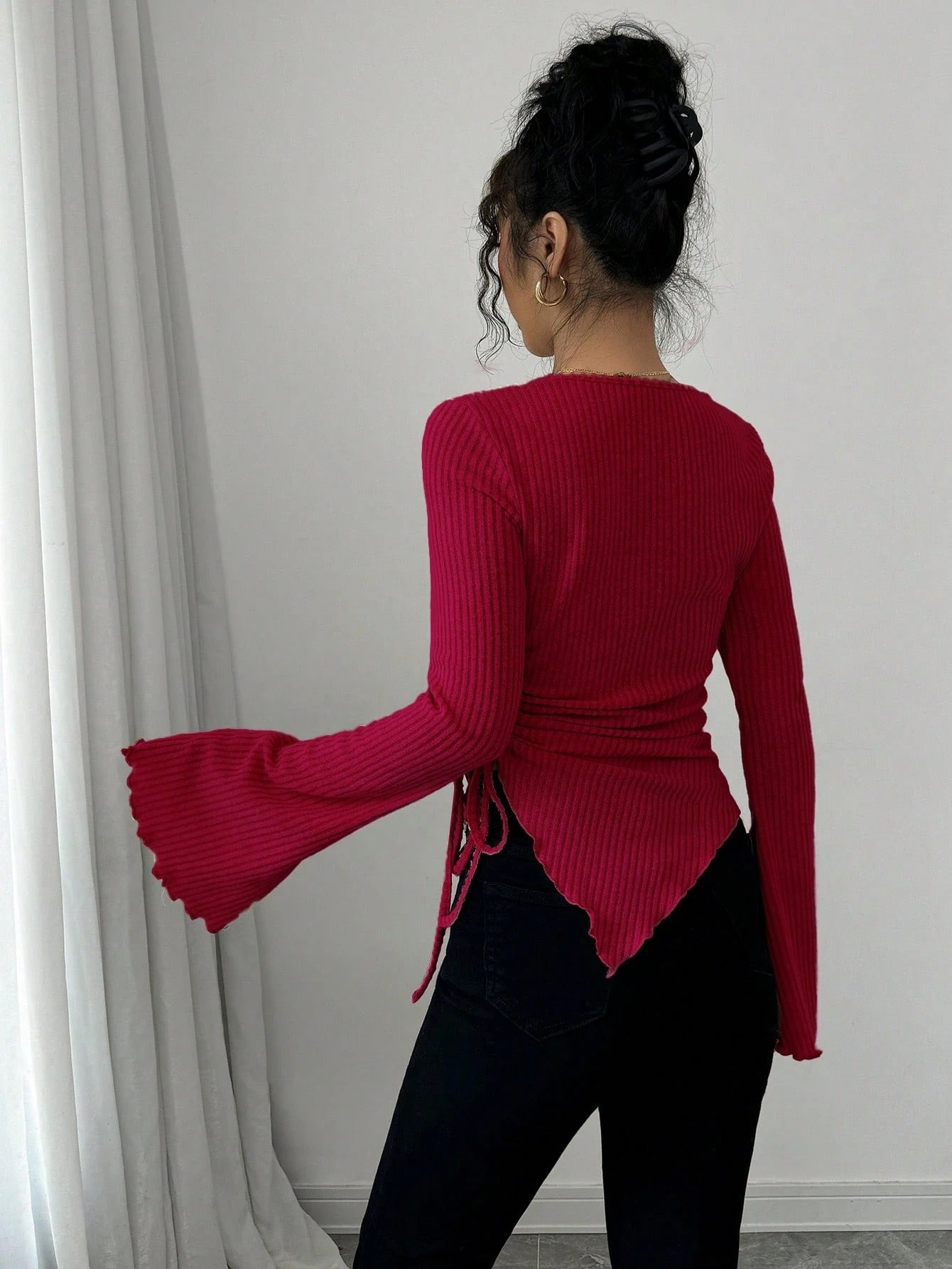 Cowl Neck Ribbed T-Shirt