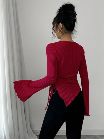 Cowl Neck Ribbed T-Shirt