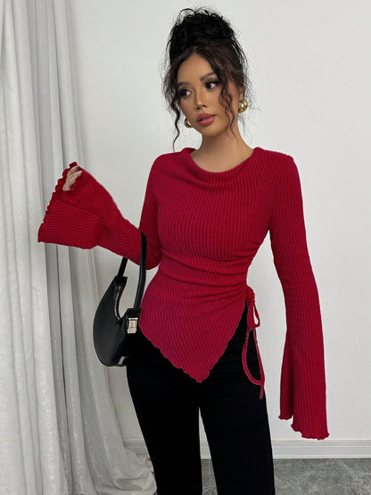 Cowl Neck Ribbed T-Shirt