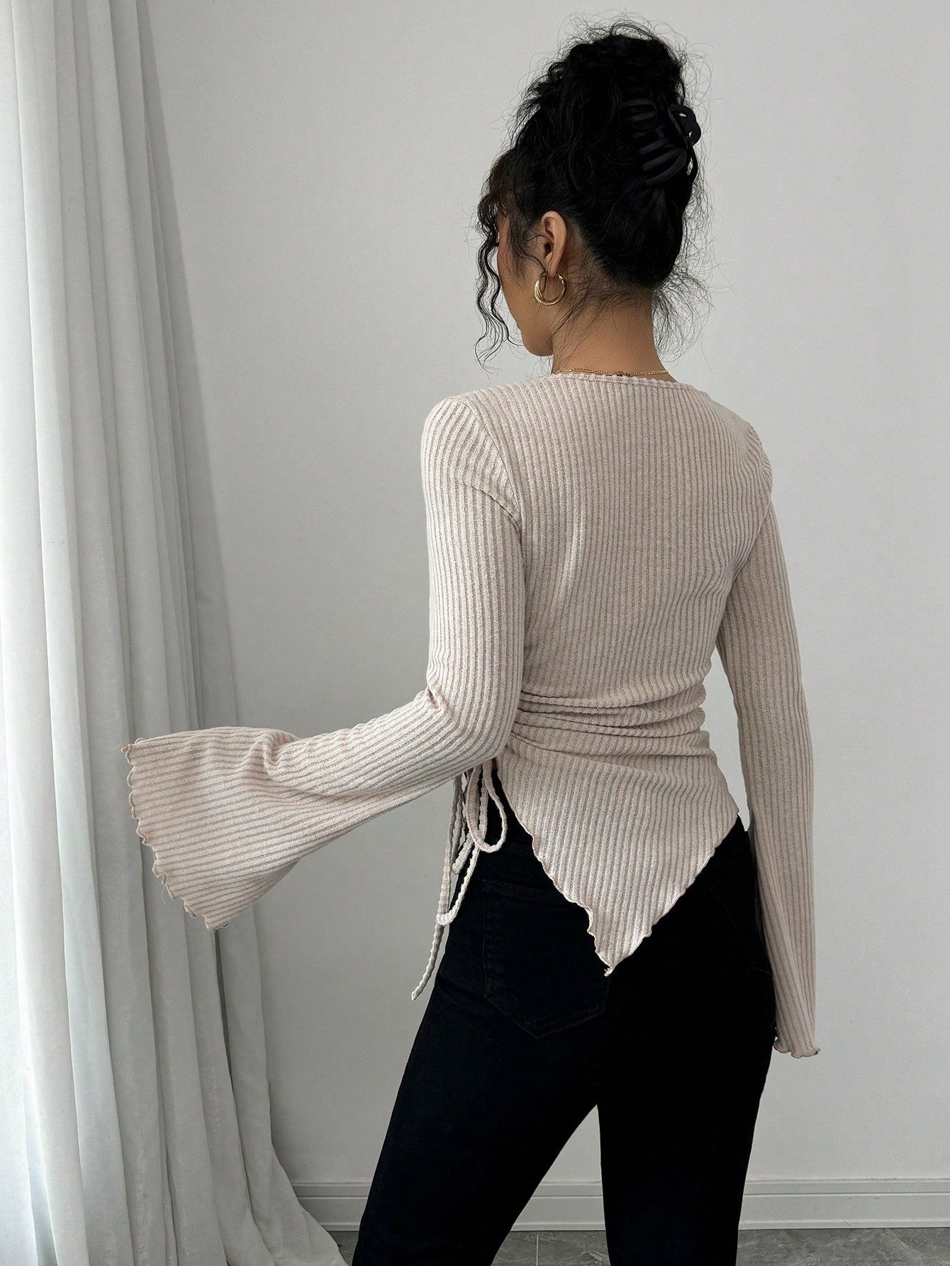 Cowl Neck Ribbed T-Shirt
