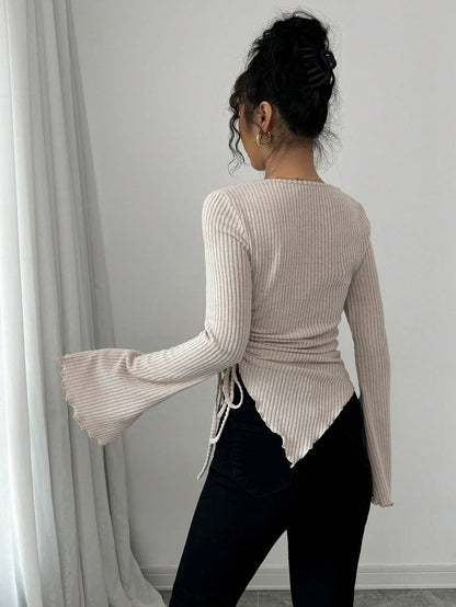 Cowl Neck Ribbed T-Shirt