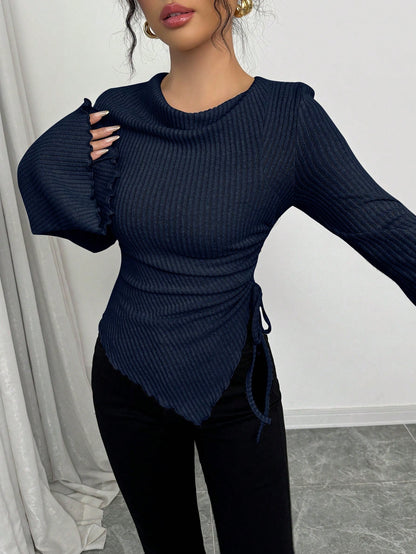 Cowl Neck Ribbed T-Shirt