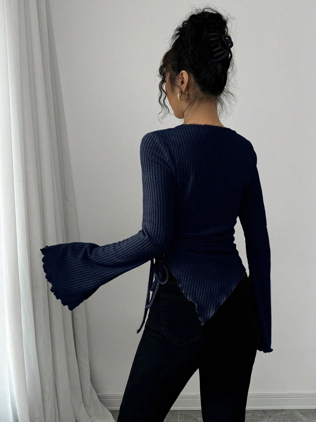 Cowl Neck Ribbed T-Shirt