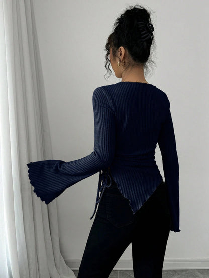 Cowl Neck Ribbed T-Shirt