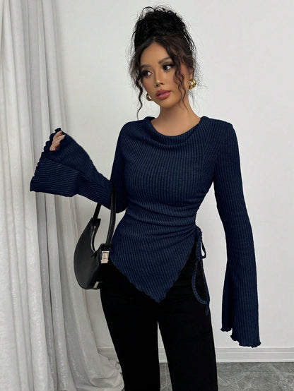 Cowl Neck Ribbed T-Shirt