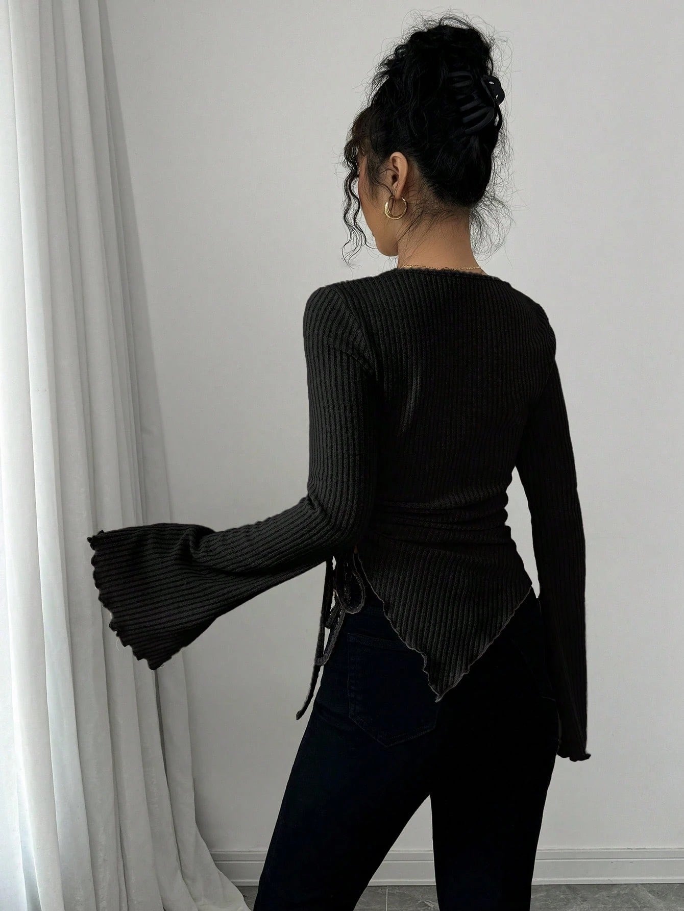 Cowl Neck Ribbed T-Shirt