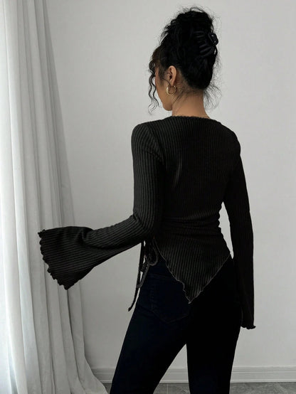 Cowl Neck Ribbed T-Shirt