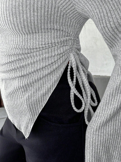 Cowl Neck Ribbed T-Shirt
