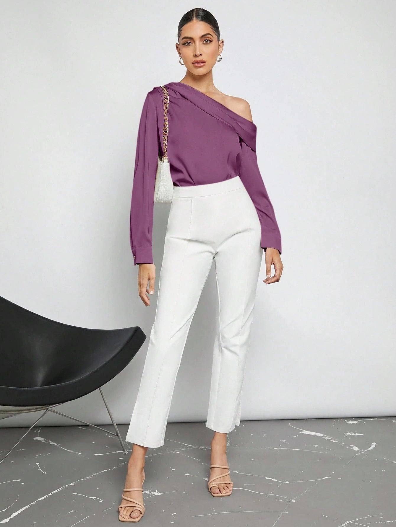 Draped Ruched Satin Blouse